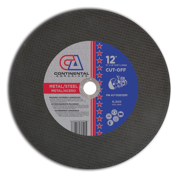 Abrasivos Continentales 12" x 1/8" (5/32) x 20mm Hoja de sierra abrasiva de alta velocidad triple reforzada para metal - A7-11201291