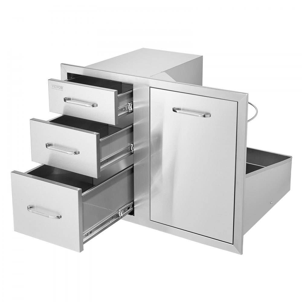 VEVOR Outdoor Kitchen Door Drawer Combo 29.5" W x 22.6" H x 21.7''D, Access Door/Triple Drawers with Propane Drawer and Adjustable Garbage Ring, Perfect for BBQ Island Patio Grill Station - CTG22.5X30X230001V0