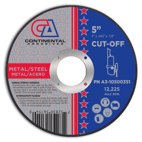 Rueda de corte delgada Continental Abrasives 5" x .045" x 7/8" Signature T1 Premium - A3-10500351