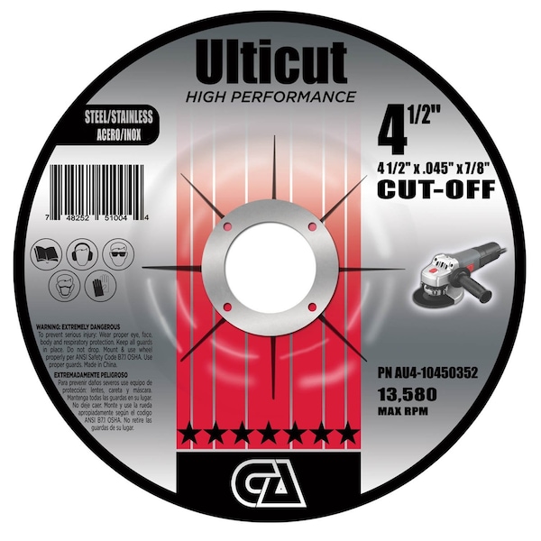 Rueda de corte delgada premium de centro deprimido Continental Abrasives 4-1/2" x .045" x 7/8" Ulticut T27 - AU4-10450352