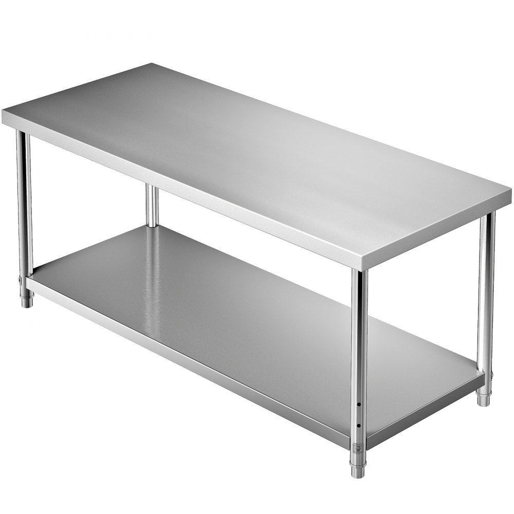 VEVOR Stainless Steel Prep Table, 72 x 30 x 34 Inch, 550lbs Load Capacity Heavy Duty Metal Worktable with Adjustable Undershelf, Commercial Workstation for Kitchen Restaurant Garage Backyard - J72X30X34INCHUU20V0