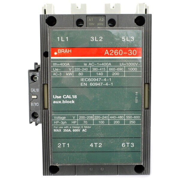 Brah Electric , Replacement 248A 600V 3P with 120VAC Closing Coil for A-Line Contactor A260-30-11-84 - BA260-30-11-84