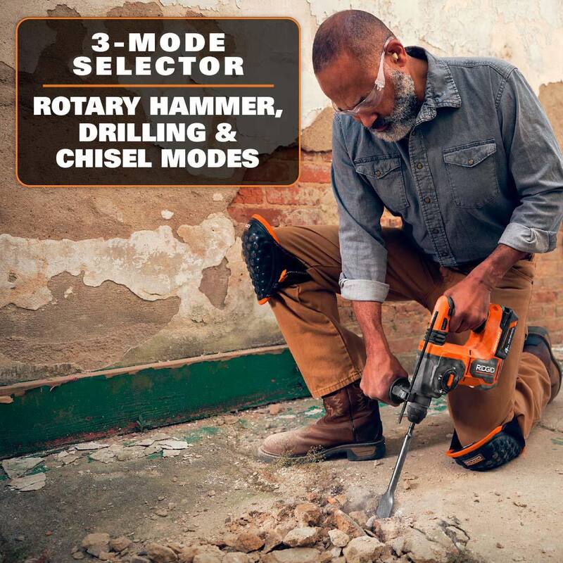 Martillo rotativo inalámbrico RIDGID 18V Brushless de 1 pulgada SDS-Plus con kit de baterías de 18V (2) 4.0 Ah y cargador GRATIS - AC93044SBN-R86712B