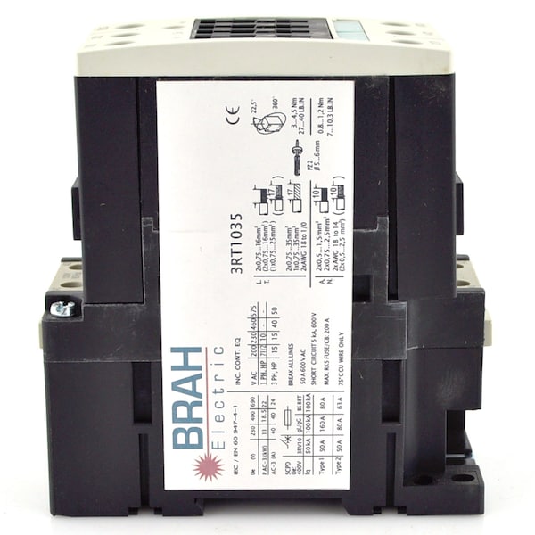 Brah Electric , Replacement 40A 600V 3P with 24VAC Closing Coil for Sirius Contactor 3RT1035-1AC21 - B3RT1035-1AC21