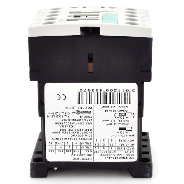 Brah Electric , Replacement 12A 600V 3P with 120VAC Closing Coil for Sirius Contactor 3RT1017-1AK61 - B3RT1017-1AK61