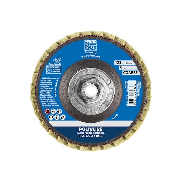Disco de aletas no tejido POLIVLIES® de 5" de Pferd - Rosca de 5/8-11 - Grano grueso - 43288