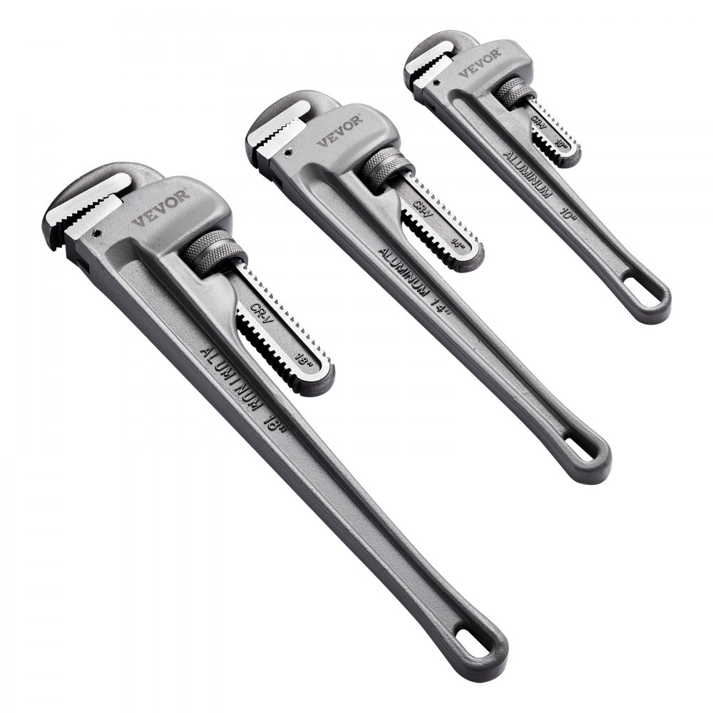 VEVOR 3-Piece Pipe Wrench Set, 10" 14" 18" Aluminum Straight Pipe Wrench, Adjustable Plumbing Wrench, with High Strength Jaw and Ergonomic Handle, Hangable Design, for Water Pipes, Automotive Repairs - GQBS101418IN6D4SMV0