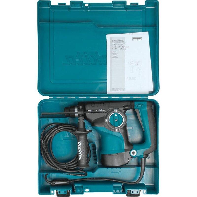 Martillo Rotativo para Concreto/Mampostería con Cable SDS-Plus de 7 Amperes y 1-1/8 pulgadas de Makita con Mango Lateral y Estuche de Plástico Resistente - HR2811F