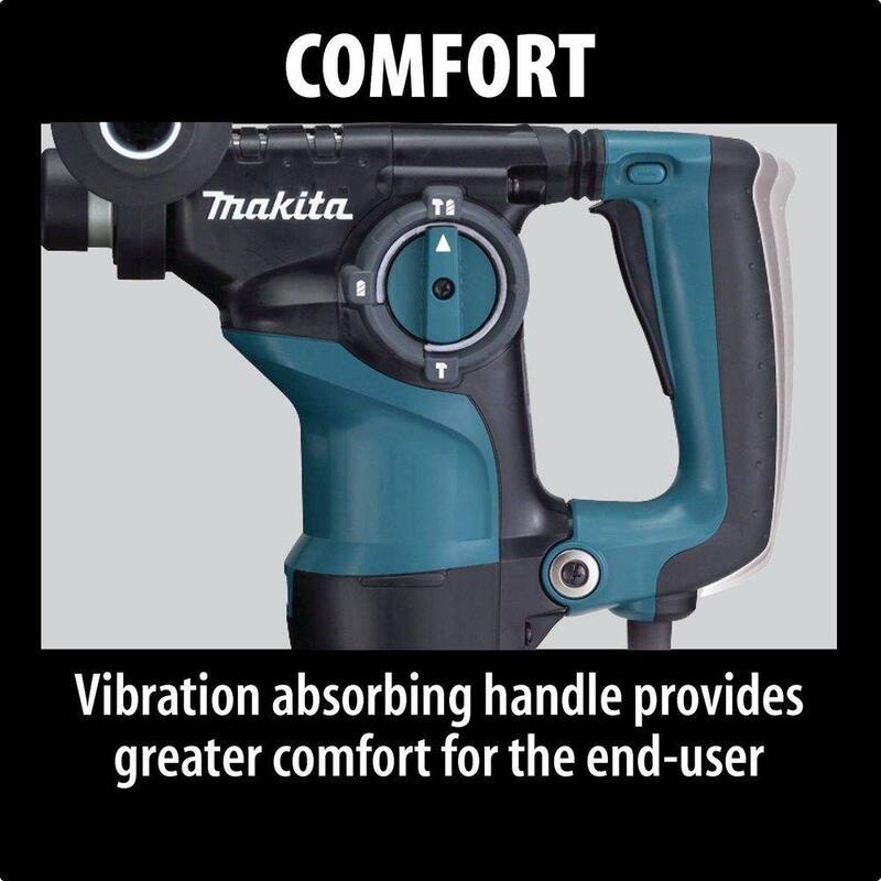 Martillo Rotativo para Concreto/Mampostería con Cable SDS-Plus de 7 Amperes y 1-1/8 pulgadas de Makita con Mango Lateral y Estuche de Plástico Resistente - HR2811F