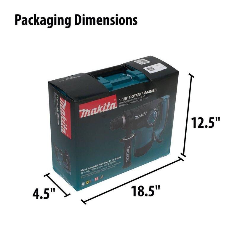 Martillo Rotativo para Concreto/Mampostería con Cable SDS-Plus de 7 Amperes y 1-1/8 pulgadas de Makita con Mango Lateral y Estuche de Plástico Resistente - HR2811F