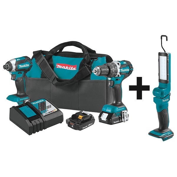 Makita Cordless Combination Kit, 3 Tools, 18V DC, Includes Batteries & Charger - XT269R + DML801