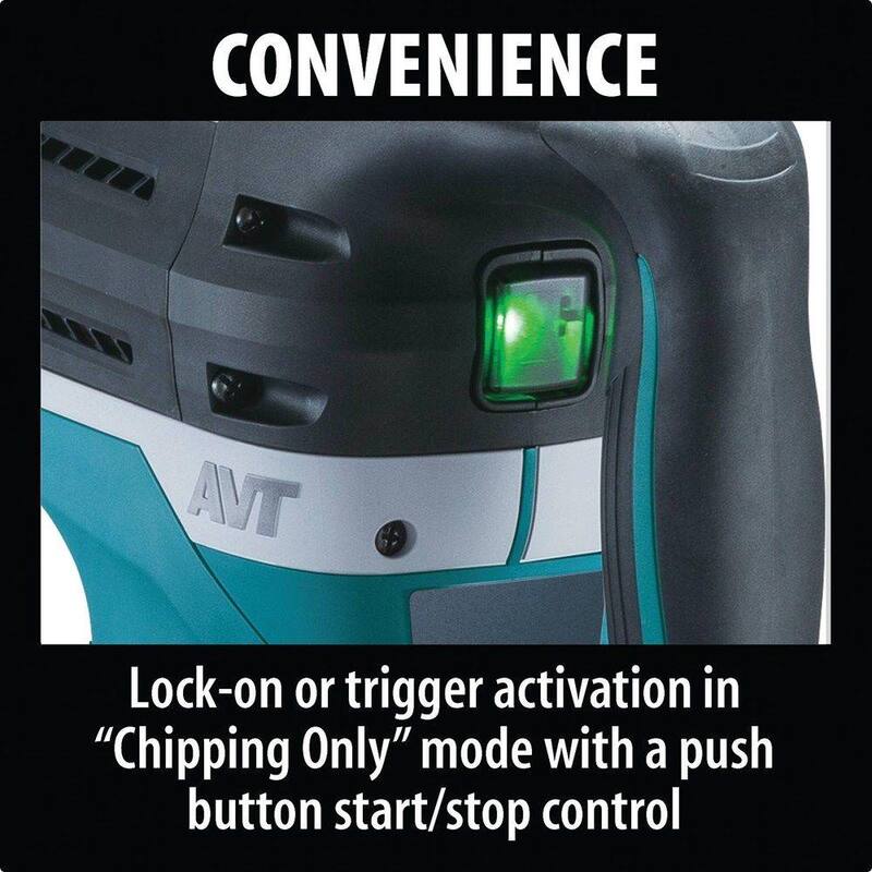 Martillo rotativo Makita de 15 amperes y 2 pulgadas con cable SDS-MAX para concreto/mampostería con tecnología avanzada AVT (Anti-Vibration Technology) con estuche rígido - HR5212C