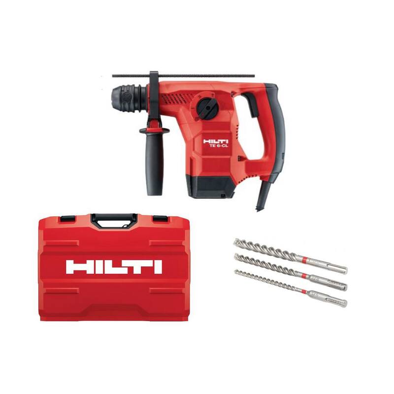 Martillo rotativo con cable Hilti TE 6-CL de 120 voltios y 1-3/32 pulgadas SDS-Plus con juego de taladro compuesto por 3 puntas de taladro TE-CX - 3869730
