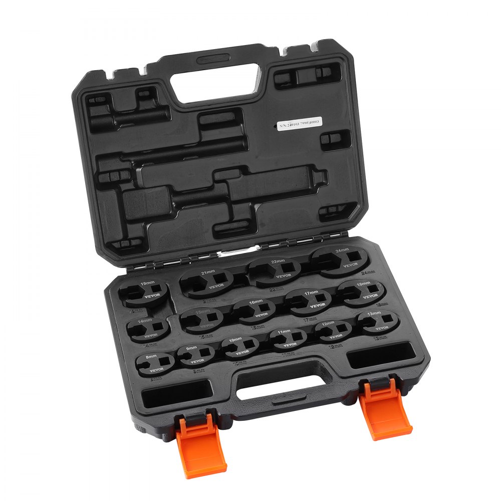 VEVOR Crowfoot Wrench Set, 1/2" and 3/8" Drive 15-Piece Crows Foot Wrench Set with PP Storage Case,  Metric 8-24 mm, CRMO Steel and  Manganese Phosphate Finish, for Mechanical Maintenance or Repairs - LBXBSTZ123815GPQWV0