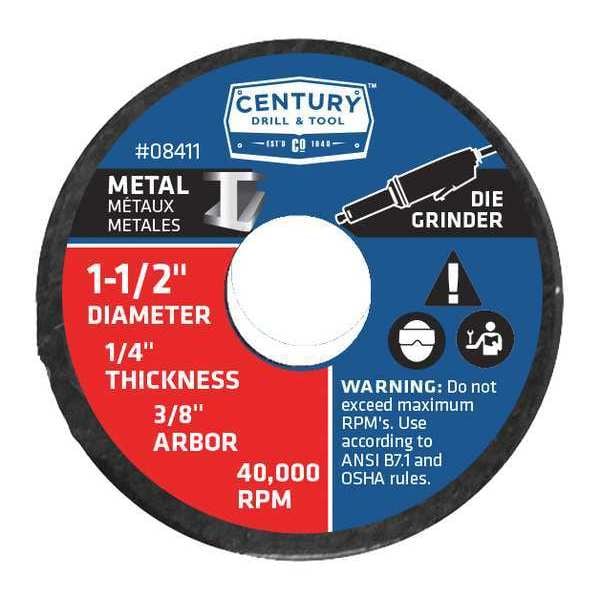 Rueda de corte de metal Century Drill & Tool, 1-1/2x1/4 in., Tipo 1 - 08411