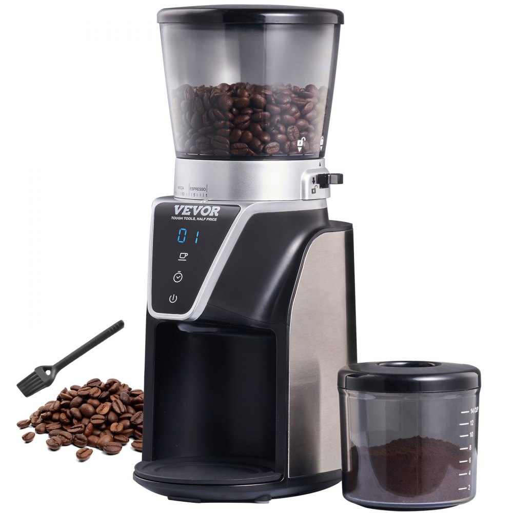 VEVOR Conical Burr Grinder, Electric Adjustable Burr Mill with 51 Precise Grind Setting, 9.7-Ounce 13 Cups Coffee Bean Grinder, Perfect for Drip, Mocha, Hand Brew, French Press, Espresso, Silver - ZDKFYMJJDZS40LILQV1