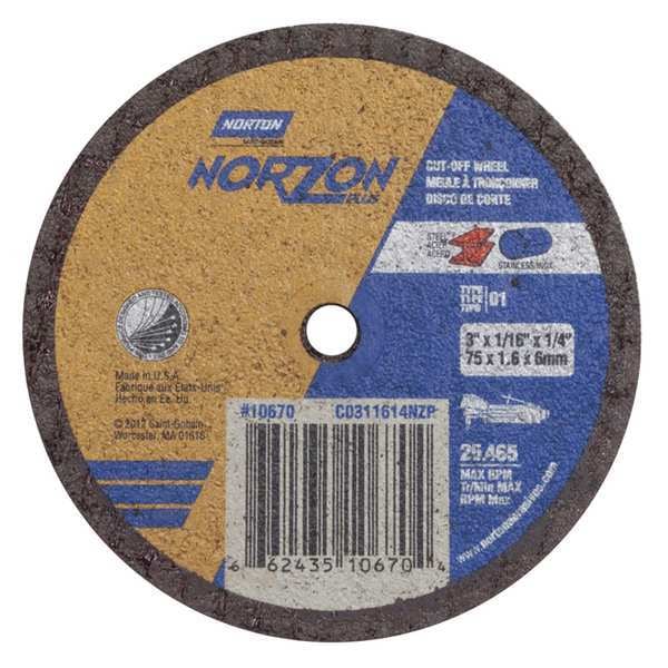 Rueda de corte Norton Abrasives, NorZon Plus, 3"x1/16"x1/4" - 66243510670