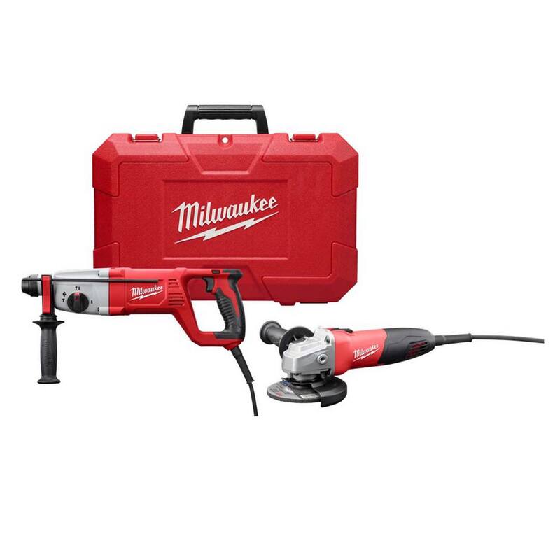 Martillo Rotativo con Mango D y Cableado de 8 Amp de Milwaukee de 1 pulgada SDS con Amoladora Angular Pequeña de 4-1/2 pulgadas con Interruptor deslizante de Bloqueo - 5262-21-6130-33