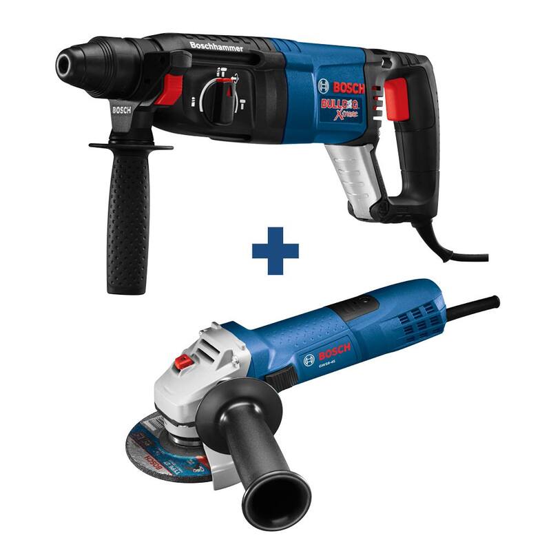 Martillo rotativo Bosch Bulldog Xtreme de 8 amperes y 1 pulgada con velocidad variable con cable SDS-Plus y taladro con martillo de concreto, con amoladora angular de 4-1/2 pulgadas gratis - 11255VSRGWS8-45