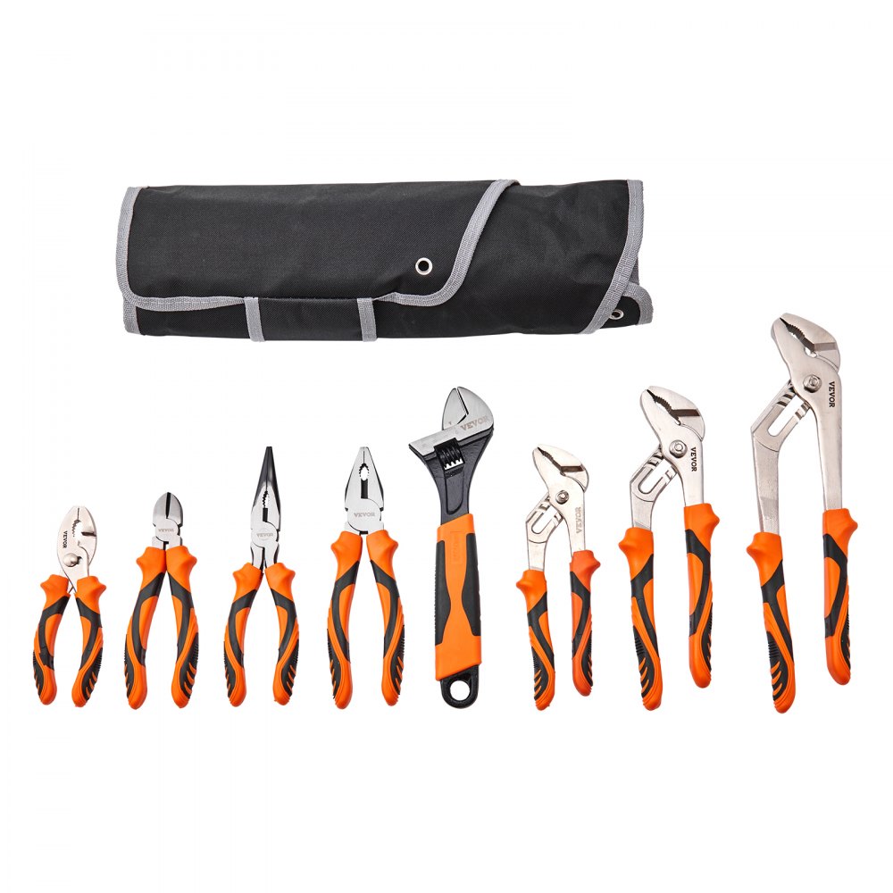 VEVOR 8-Piece Pliers Set, High Carbon Steel, 12"/10"/8" Groove Joint Pliers, 8" Linesman's Pliers, 6" Slip Joint Pliers, 8" Long Nose Pliers, 6" Diagonal Cutter, 10" Adjustable Wrench, and Tool Bag - QZZT612INCH86GK4UV0