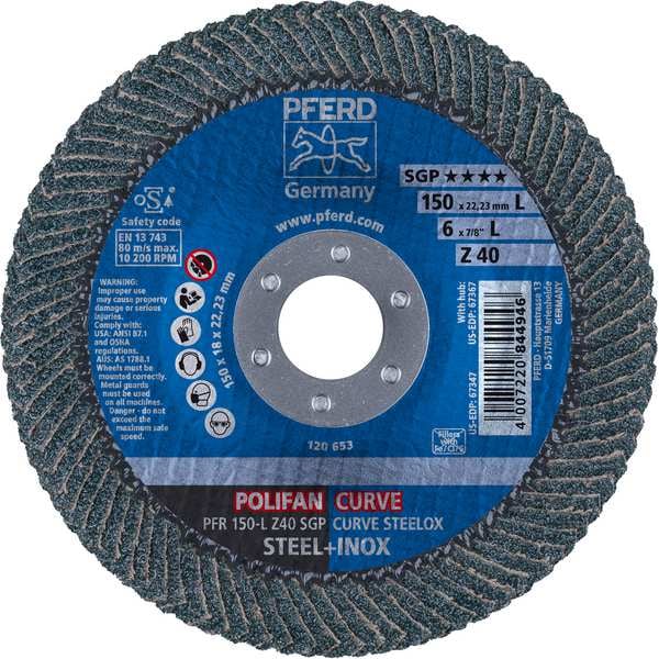 Disco de láminas POLIFAN® 6" x 7/8" A.H. - Z SGP CURVE STEELOX, Zirconia, 40 Granos, Radio Grande - 67347