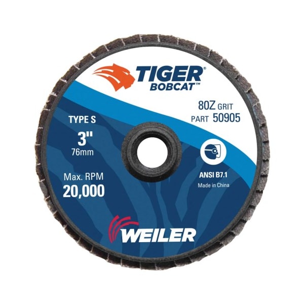 Weiler 3" Disco de Aletas Abrasivas Mini BobCat, Cónico (TY29), Montaje Tipo S, 80Z - 50905