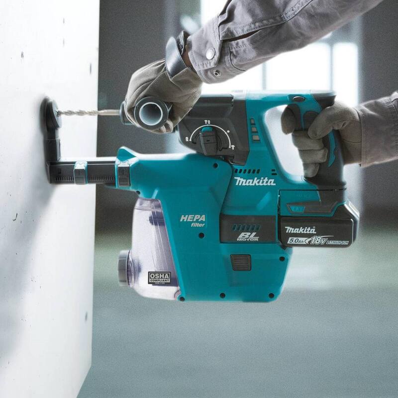 Martillo rotativo inalámbrico sin escobillas Makita 18V LXT de 1 pulgada con litio-ion, acepta SDS-PLUS, accesorio extractor de polvo HEPA (solo herramienta) - XRH01ZWX