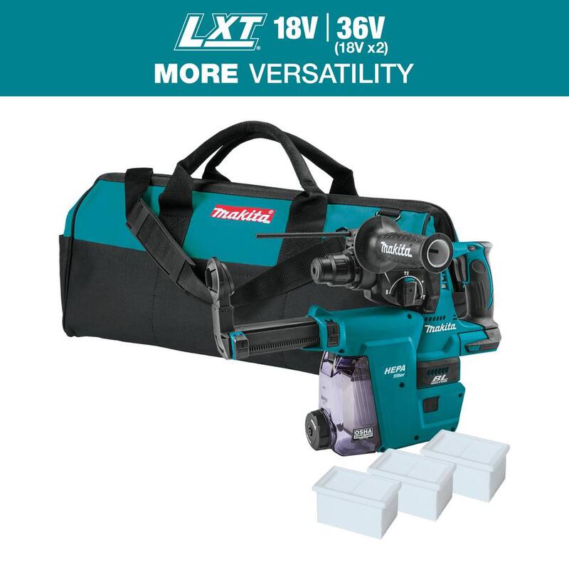 Martillo rotativo inalámbrico sin escobillas Makita 18V LXT de 1 pulgada con litio-ion, acepta SDS-PLUS, accesorio extractor de polvo HEPA (solo herramienta) - XRH01ZWX