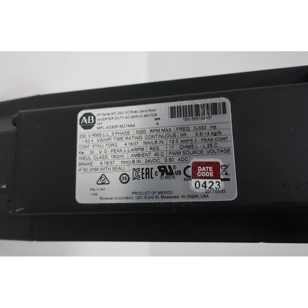 Allen Bradley 3PH 2.4HP 5000RPM 4.18NM 230V-AC SERVO MOTOR - MPL-A330P-MJ74AA
