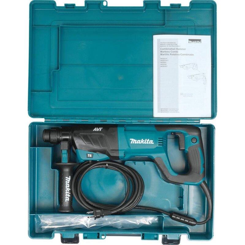 Martillo rotativo Makita de 8 amperes y 1 pulgada con cable SDS-Plus para concreto/mampostería y tecnología AVT (Tecnología Anti-Vibración), con estuche rígido para mango - HR2641