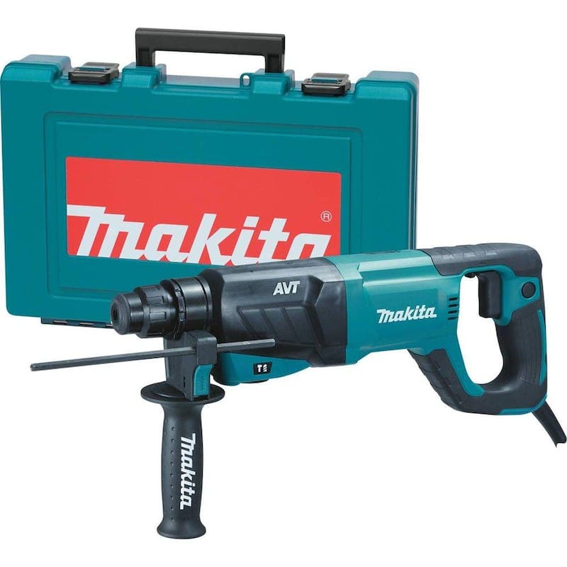 Martillo rotativo Makita de 8 amperes y 1 pulgada con cable SDS-Plus para concreto/mampostería y tecnología AVT (Tecnología Anti-Vibración), con estuche rígido para mango - HR2641
