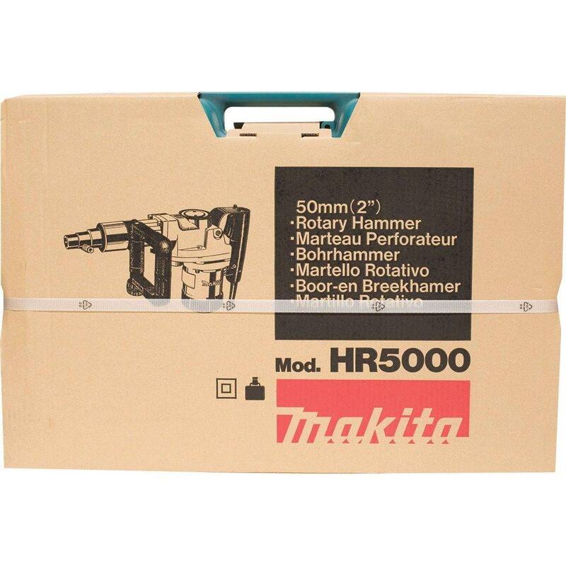 Martillo rotativo para concreto/mampostería con cable y mandril de canal de 2 pulgadas de 11 amperes de Makita con mango lateral en forma de D y estuche resistente - HR5000