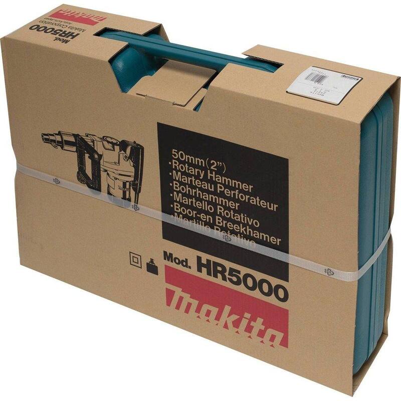 Martillo rotativo para concreto/mampostería con cable y mandril de canal de 2 pulgadas de 11 amperes de Makita con mango lateral en forma de D y estuche resistente - HR5000