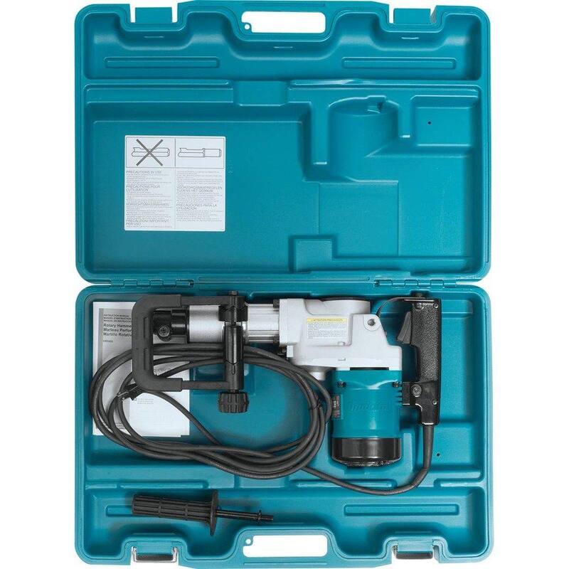 Martillo rotativo para concreto/mampostería con cable y mandril de canal de 2 pulgadas de 11 amperes de Makita con mango lateral en forma de D y estuche resistente - HR5000