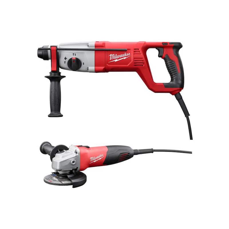 Martillo rotativo con mango en D Milwaukee de 8 amperes con cable de 1 pulgada SDS y amoladora angular pequeña de 4-1/2 pulgadas - 5262-21A