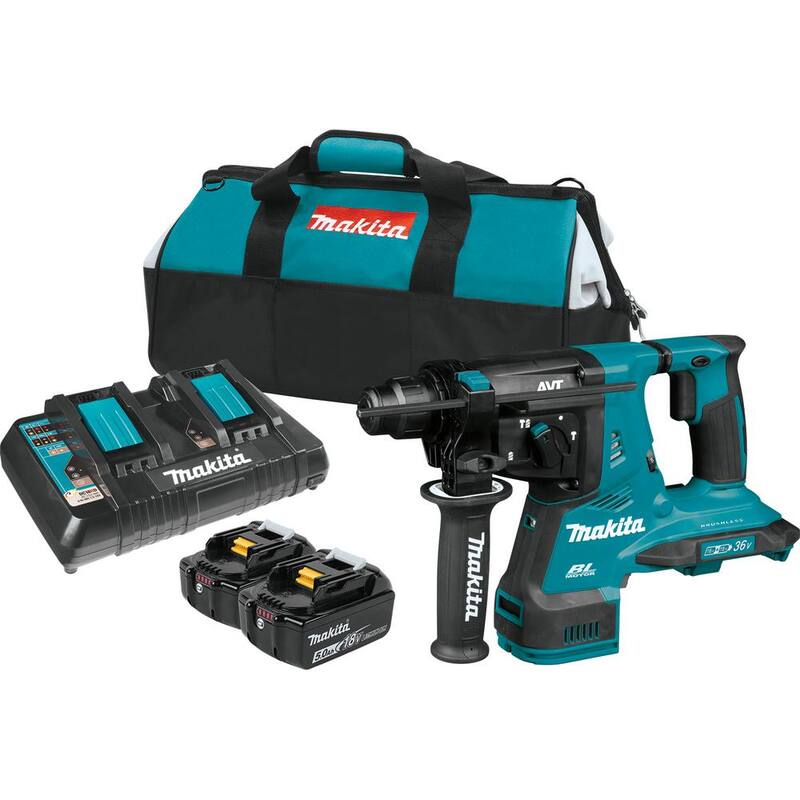 Kit de martillo rotativo inalámbrico sin escobillas de litio Makita 18V X2 LXT 36V 1-1/8 in. 5.0 Ah - XRH08PT