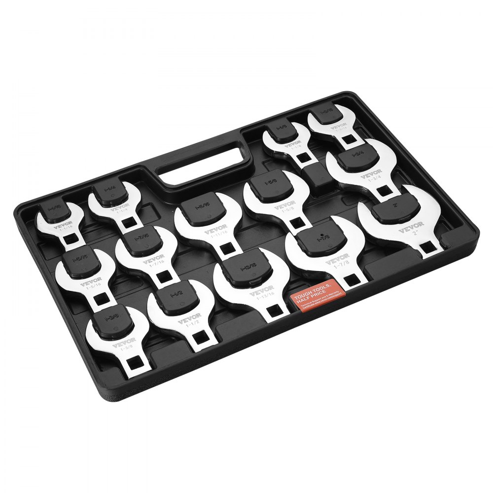 VEVOR Crowfoot Wrench Set, 1/2" Drive 14-Piece SAE (1-1/16" - 2") Crows Foot Wrench Set with Storage Tray,  40CR Material with Laser Etched Sizing, for Mechanical Maintenance and Repairs - NJBSTZ120000LRWKMV0