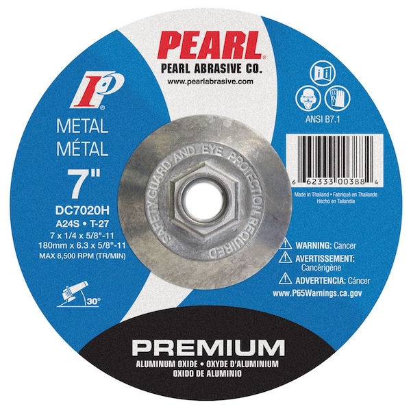 Rueda de esmerilado AO DC Pearl Premium de 7 x 1/4 x 5/8-11 A24S T-27 - DC7020H
