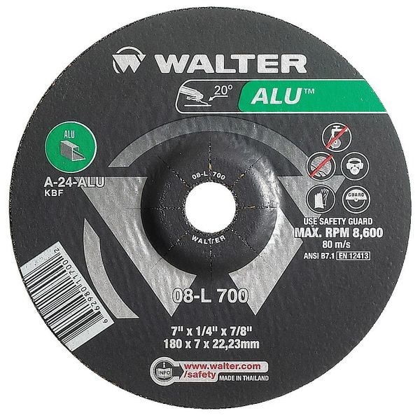 Walter Surface Technologies Rueda de desbaste de centro deprimido, Tipo 27, 0.25 pulgadas de grosor, Óxido de aluminio - 08L705