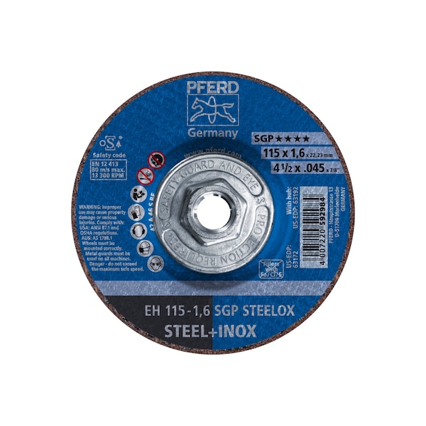 Pferd 4-1/2" x .045" Rueda de Corte, 5/8-11 Rosca - SGP STEELOX - Tipo 27 - 63192