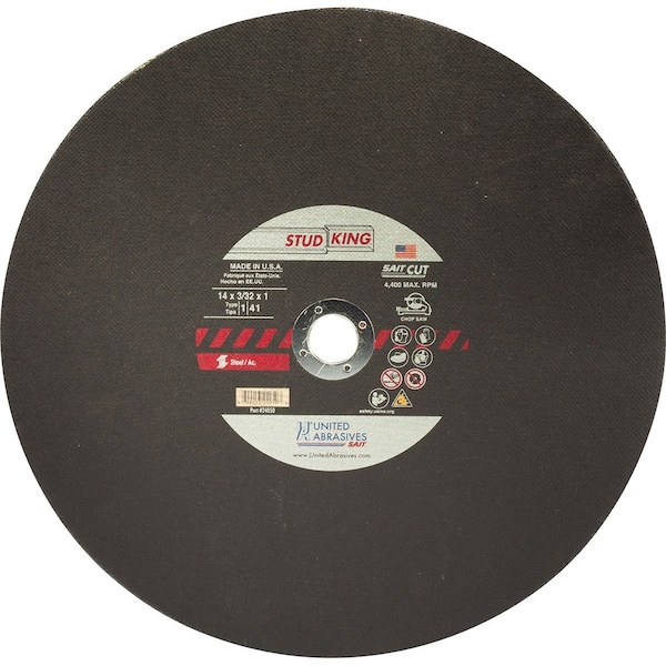 United Abrasives/Sait - Disco de corte tipo 1 Stud King de 14" x 3/32" x 1" de óxido de aluminio - 24050