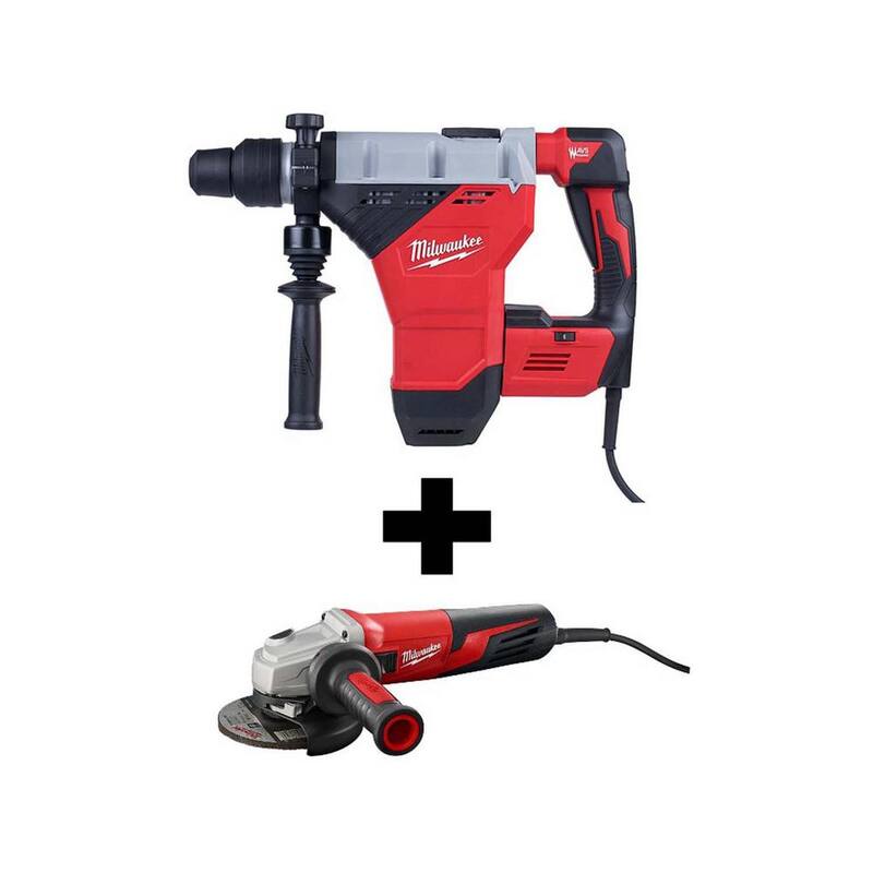 Martillo combinado Milwaukee de 15 amperes con cable de 1-3/4 pulgadas SDS-Max con E-Clutch y amoladora angular pequeña de 5 pulgadas de 13 amperes con dial de velocidad - 5546-21-6117-33D.