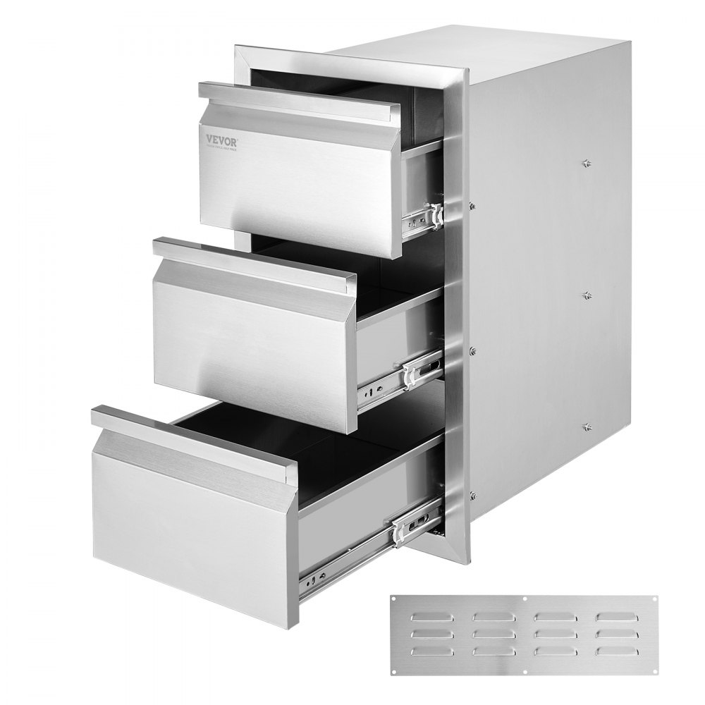 VEVOR Outdoor Kitchen Drawers 14.7" W x 25.4" H x 18.7" D, Box Frame Style Flush Mount BBQ Drawers with Stainless Steel Handle, BBQ Island Drawers for Outdoor Kitchens or Patio Grill Station - CTG19.6X26.600001V0