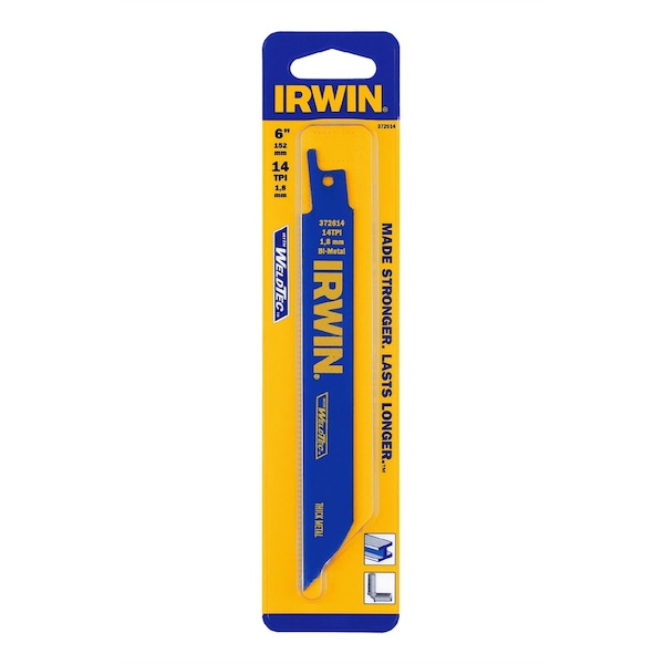 Hanson Reciprocating Saw Blade, 6 in. Long, 14 TPI, Bi-Metal Construction, for Metal Cutting, Bulk - 372614