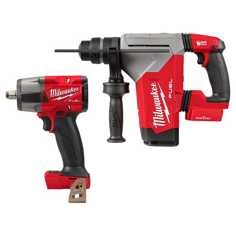 Milwaukee M18 FUEL 18V Lithium-Ion Brushless Martillo Rotativo SDS-Plus inalámbrico de 1-1/8 pulgadas con llave de impacto de 1/2 pulgadas - 2915-20-2962-20