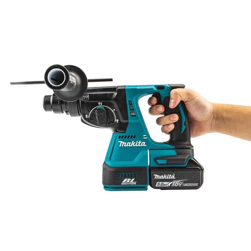 Kit de martillo rotativo inalámbrico Makita 18V 5.0 Ah LXT de iones de litio sin escobillas de 1 pulgada, acepta SDS-PLUS, con accesorio extractor de polvo HEPA - XRH011TWX