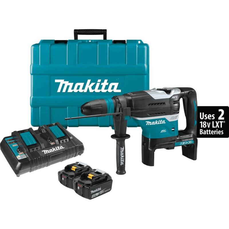 Martillo rotativo inalámbrico Makita 18V 1-9/16 in. 5.0 Ah X2 LXT de iones de litio (36V) sin escobillas AVT, kit con AFT y AWS - XRH07PTUN