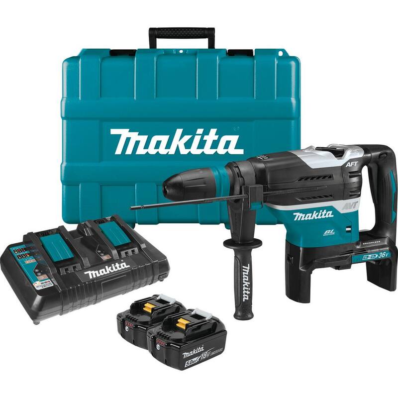 Martillo rotativo inalámbrico Makita 18V 1-9/16 in. 5.0 Ah X2 LXT de iones de litio (36V) sin escobillas AVT, kit con AFT y AWS - XRH07PTUN