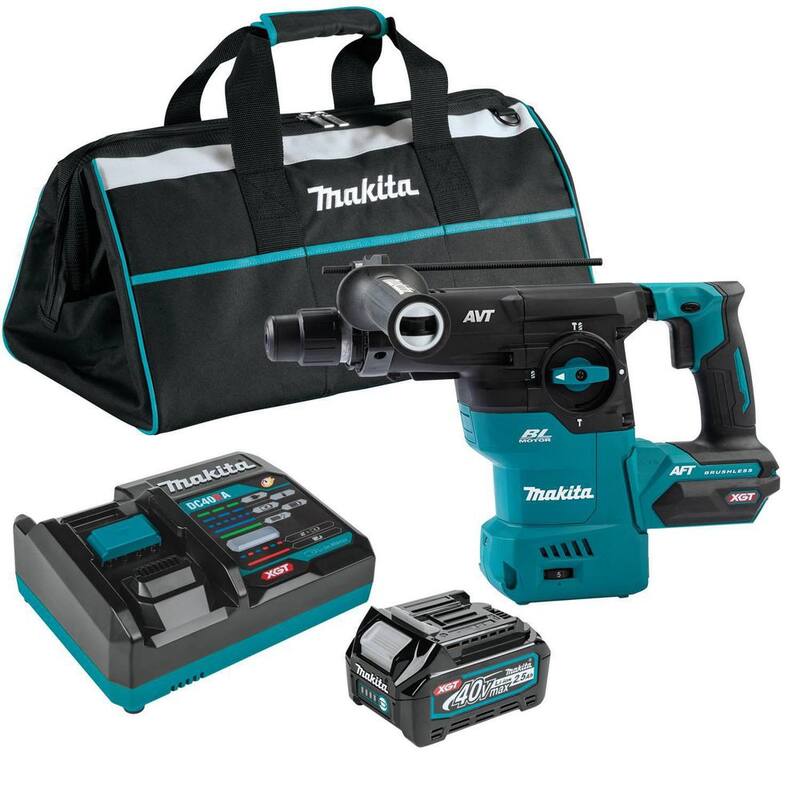Martillo rotativo inalámbrico sin escobillas Makita 40V max XGT de 1-3/16 pulgadas, kit con AFT, Capacidad AWS (4.0Ah) - GRH08M1