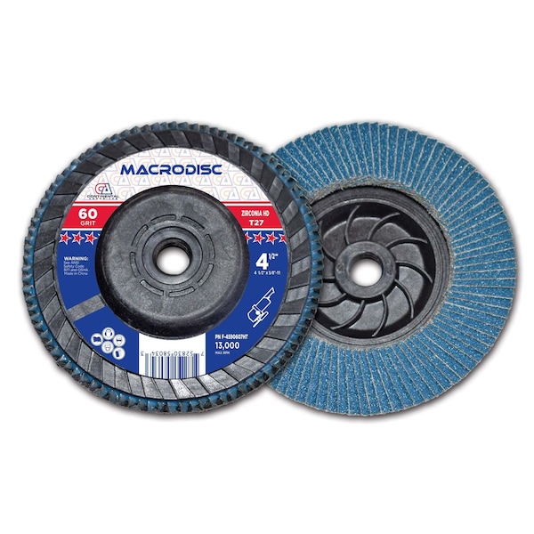 Disco de láminas de alta densidad de circonio Continental Abrasives de 4-1/2" x 5/8-11" y 60 granos T27 con cubo de plástico - F-4590607HT